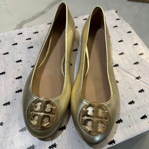 Tory Burch Metallic Gold Claire Ballet Flat